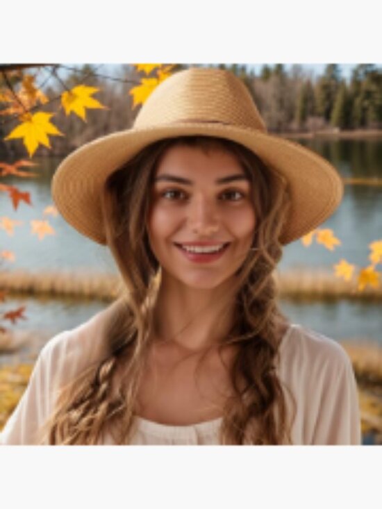 Natural Paper Straw Wide Brim Fedora Sun Hat UPF50+ Adjustable main image 4